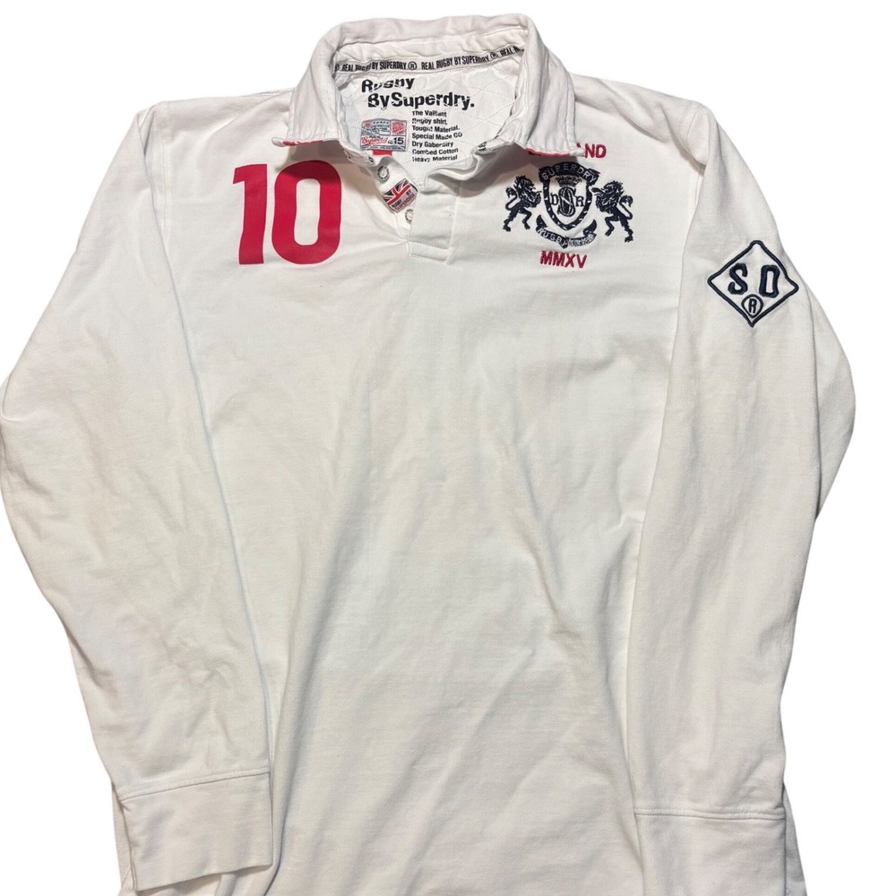 Superdry Rugby Shirt Mens XXL White  England 10 MMXV Long Sleeve Polo